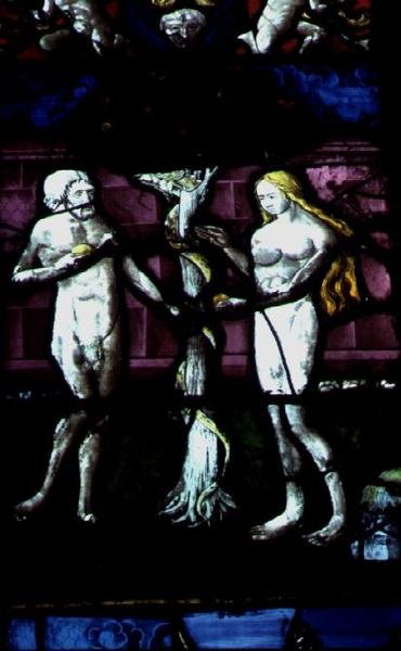 Window depicting Adam and Eve and the Serpent by School French
