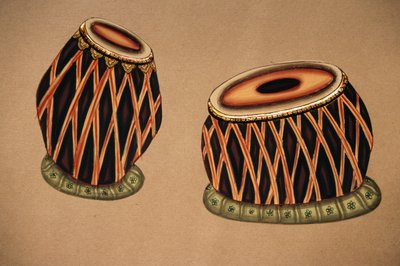 Miniature Painting on Paper, Indian Classical Musical Instrument Tabla by School Indian