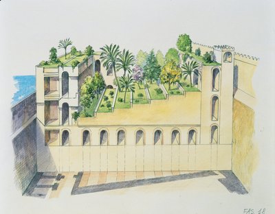 Palace of Nebuchadnezzar, Babylon, with hanging gardens by School Italian
