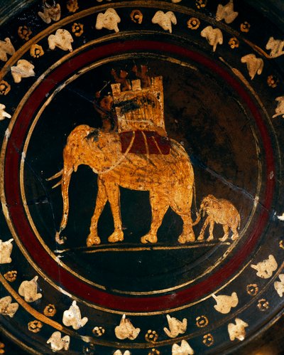 Plate Decorated with War Elephant Figures by School Italian