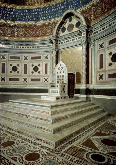 View of the episcopal throne in the papal pulpit of the apse of the Basilica of St. John Laterano by School Italian