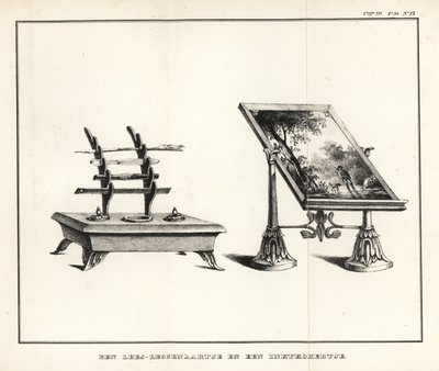 Reading Lectern with Landscape and Ink Stand with Inkwell and Quill Pens by School Netherlandish