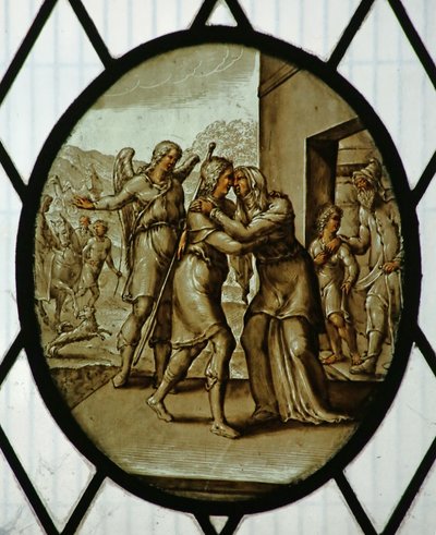 Roundel: Tobias returns to Sarah by School Netherlandish