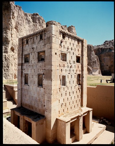 View of the Necropolis and the tombs belonging to Achaemenid kings, and the Cube of Zoroaster by School Persian