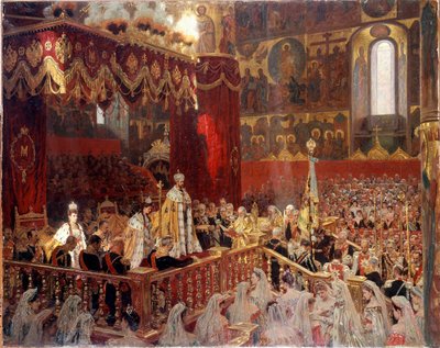 Coronation of Nicholas II in 1896 in Ousensky Cathedral in Moscow by School Russian