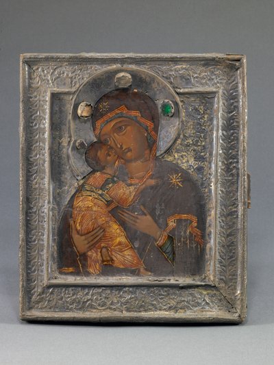 Vladimir Mother of God Icon with Revetment by School Russian