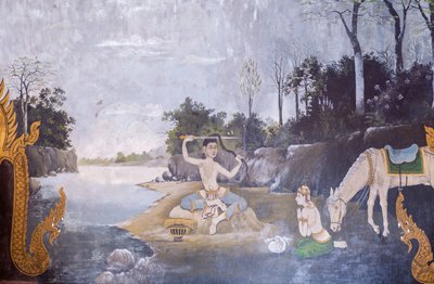Fresco Depicting a Scene from the Life of Buddha, Wat Phra That Doi Suthep Temple by School Thai