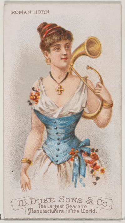 Roman Horn, from the Musical Instruments series N82 for Duke brand cigarettes, 1888 by Schumacher and Ettlinger
