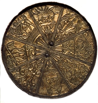 Scythian art: silver mirror covered in gold from the tumulus n°4 of Kelermes, Krasnodar region to Kuban in Russia (650-620), 7th century BC by Scythian