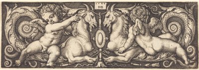Ornament with Two Genii Riding on Two Chimeras by Sebald Beham