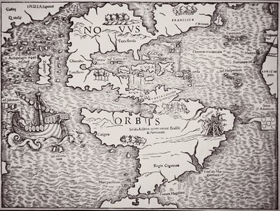 Map of America showing the Atlantic and Pacific Oceans by Sebastian Munster