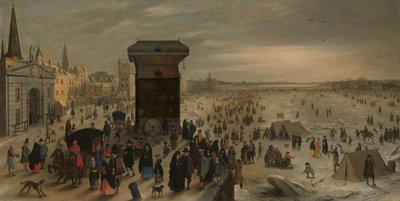 The Crane on the Antwerp Quay by the Frozen Scheldt by Sebastian Vrancx