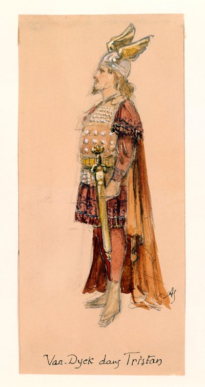 France, Paris, Costume sketch for Tristan in Tristan and Isolde by Richard Wagner for Performance at Paris Palais Garnier by Segaud Segaud