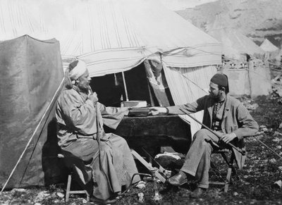Yakub es Shellaby, presenting Captain C. Warren with a book of Samaritan prayers for the Archbishop of York, Samaria District, Palestine, 1867 by Sergeant Henry Phillips