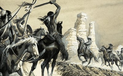 A Surprise Encounter Between Two Scouting Parties, One Indian the Other US Cavalry by Severino Baraldi
