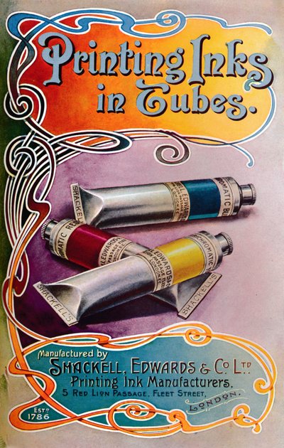 Printing Inks in Tubes - Shackell, Edwards & Co. Ltd. advert by Shackell Edwards and Co