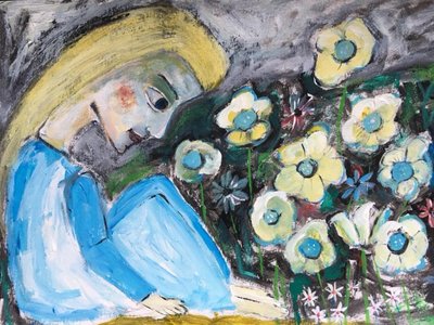 Blonde Girl in Flowers by Sharyn Bursic