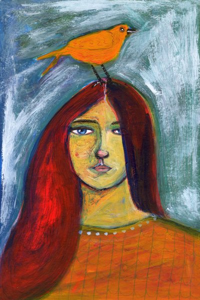 Woman and Orange Bird by Sharyn Bursic