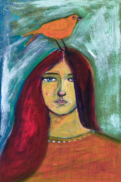 Woman with Orange Bird by Sharyn Bursic