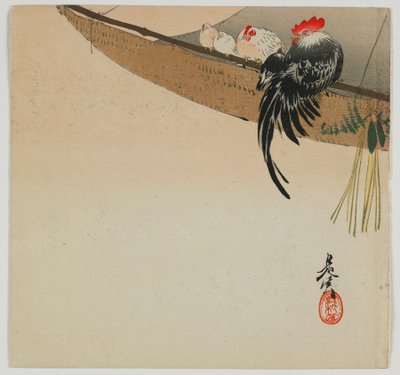 Chickens Roosting on a Sail by Shibata Zeshin