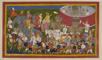 Ravana Readies for Battle in Golden Armour, Saluted by Attendants by S?hibdin S?hibdin