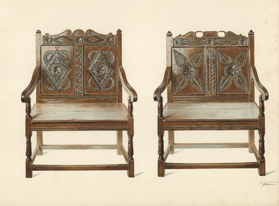 Oak Double Chairs (Welsh), Property of H. Clarence Whaite by Shirley Charles Llewellyn Slocombe