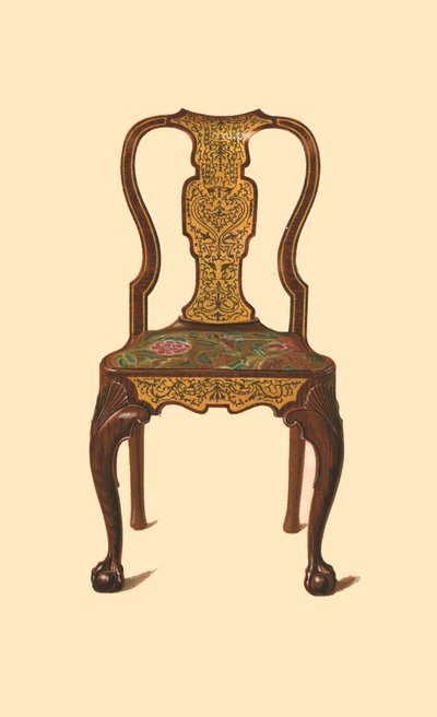 Walnut chair inlaid with marquetry, 1905 by Shirley Charles Llewellyn Slocombe