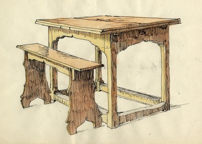 Oak Draw Table and Form by Shirley Markham