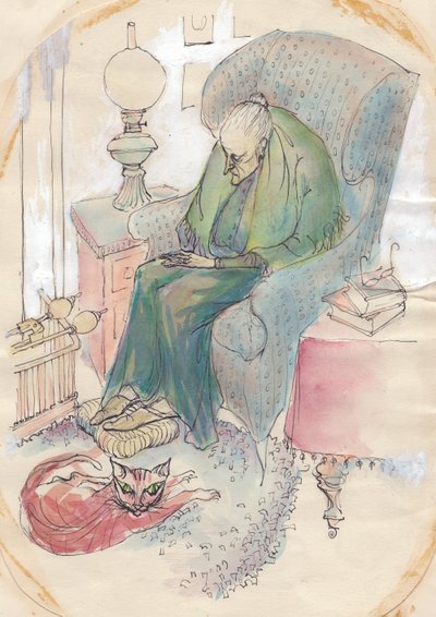 Old woman and cat, 1951 by Shirley Markham