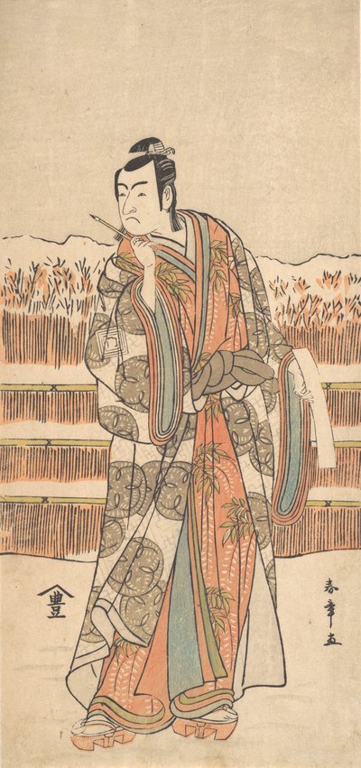 The Second Ichikawa Monnosuke as a Man of High Rank Standing in the Snow by Shunsho
