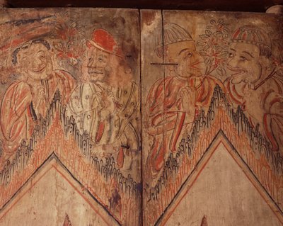Detail of a door with figures of foreigners by Siamese School