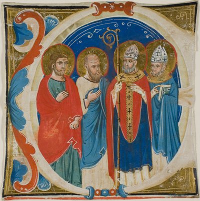 Two Saints and Two Bishops in a Historiated Initial 