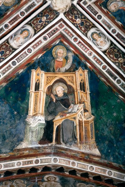 View of the Detail of a Fresco Decorating One of the Vaults of the Upper Church Representing the Four Doctors of the Roman Church: Saint Jerome and the Evangelist Saint Luke. Made by the School of Siena from the Beginning of the 14th Century. Monastery of  by Sienese School