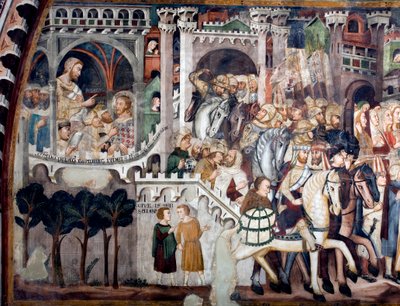 View of the Detail of a Fresco Depicting the Ascent to Calvary: On the Left Jesus in Front of Pontius Pilate by Sienese School