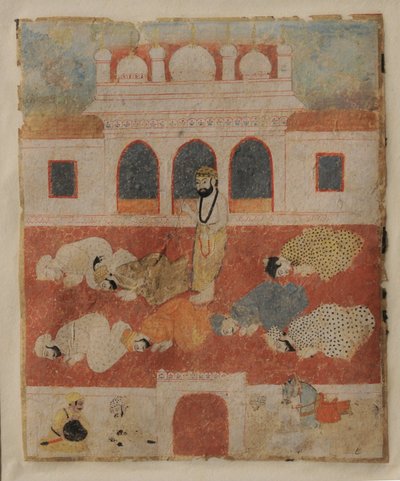 Guru Nanak Dev Ji Standing in the Midst of Devotees by Sikh School