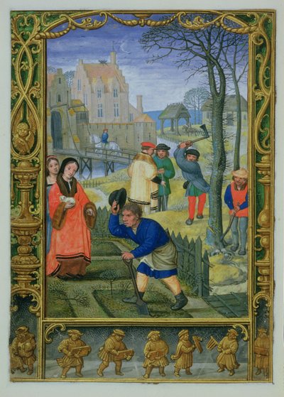 March: Gardening and felling trees, from a Book of Hours, or the Golf Book, c.1520-30 by Simon (workshop of) Bening