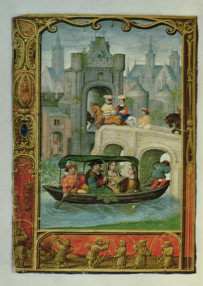 May: A Boating Party and Archery, from a Book of Hours, or the Golf Book, c.1520-30 by Simon (workshop of) Bening