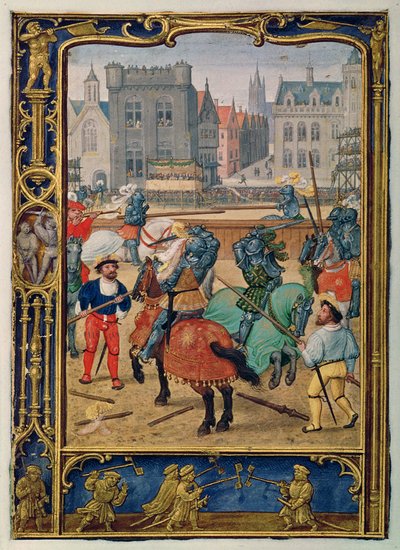 June: Jousting and a game with hobby horses, from a Book of Hours, or the Golf Book, c.1520-30 by Simon (workshop of) Bening