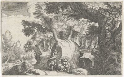 Forest Landscape with Hagar and Ishmael Southern European Landscapes (series title) Topographia variarum regionum (series title) by Simon Frisius