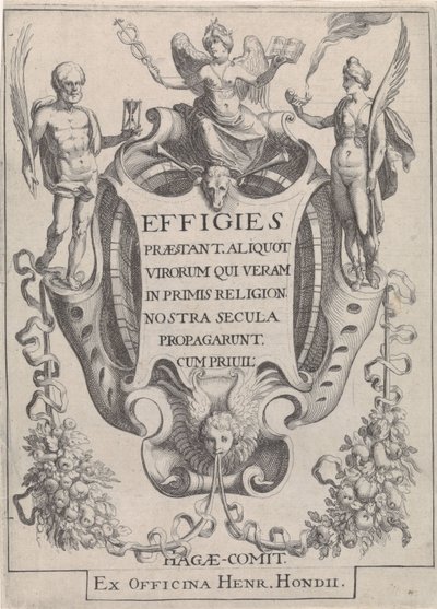 Cartouche with Garlands and Figures by Simon Frisius