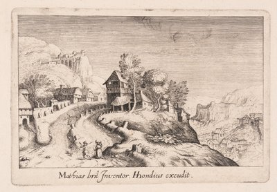 Landscape with a Path up a Mountain through a Village, from Topographia Variarum Regionum by Simon Frisius