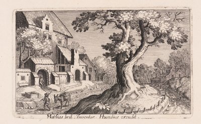 Man with a Donkey Walking by a Village, from Topographia Variarum Regionum by Simon Frisius