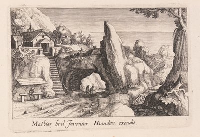 Pair of Figures Walking Under a Rock Bridge, from Topographia Variarum Regionum by Simon Frisius