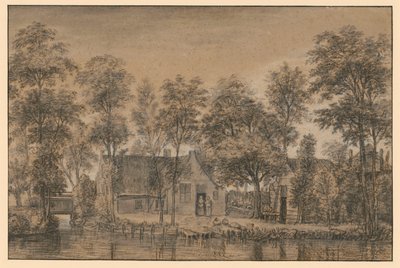 Farmstead under Trees by the Canal by Simon de Vlieger