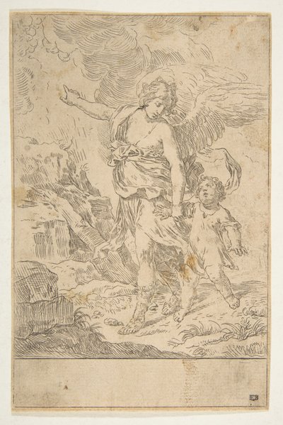 A guardian angel walking with a child, ca. 1640 by Simone Cantarini