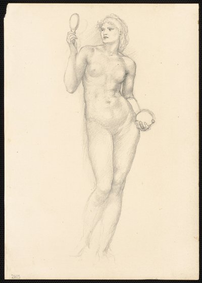 Nude Female Figure with Mirror in Right Hand by Sir Edward Burne Jones