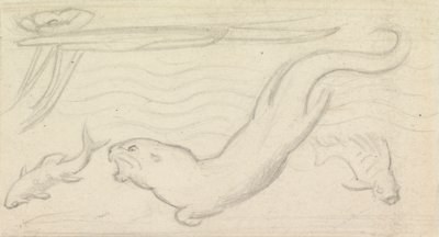 Stained Glass Study, An Otter and Two Fish by Sir John Everett Millais