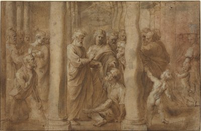 The Miracle of the Lame Man Healed by Saint Peter and Saint John by Sir Peter Paul Rubens over Anonymous Italian after Parmigianino after Raphael