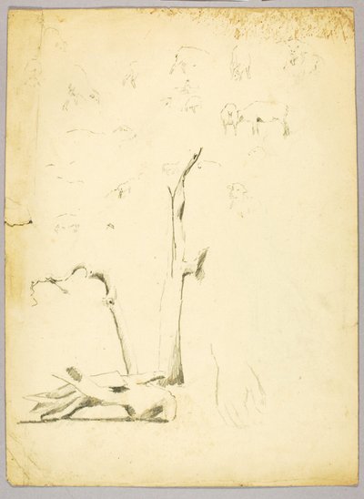 Tree Trunks and Sheep by Solon H. Borglum