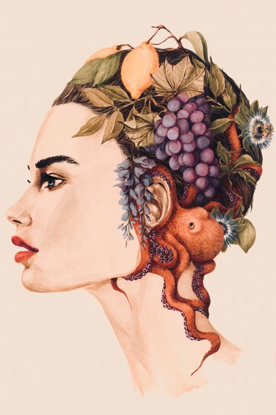 Surreal Woman Octopus Portrait by Sophia Novosel